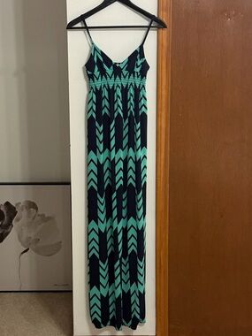 love...ady Teal and Black Geometric Maxi Dress